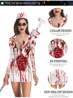 Halloween Horror Blood Nurse Uniform Cosplay Costume Dress Skirt & Stockings