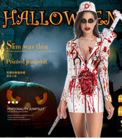 Halloween Horror Blood Nurse Uniform Cosplay Costume Dress Skirt & Stockings