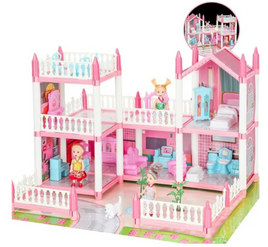 DIY Dollhouse for Girls, Dream Playhouse with Furniture, Lights, Ages 6+