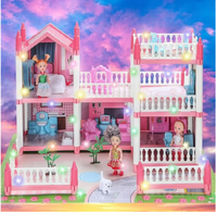 DIY Dollhouse for Girls, Dream Playhouse with Furniture, Lights, Ages 6+