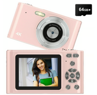 Full HD 48MP 4K Digital Camera, Auto Focus, 16x Zoom, 64GB, Compact, Light Pink