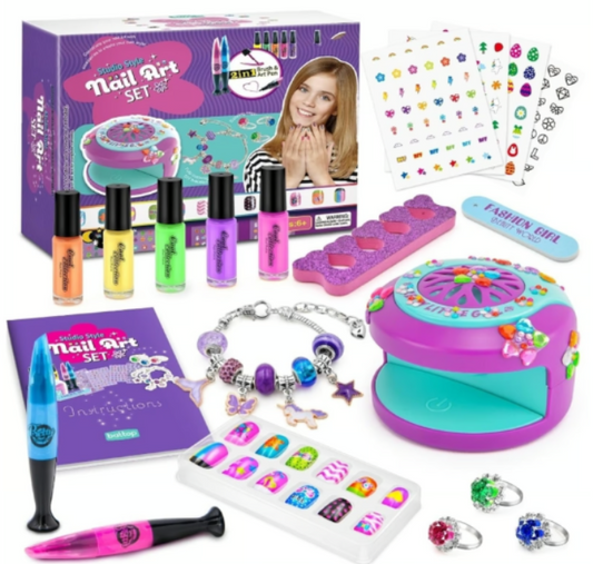 Girls Nail Polish Set with Nail Dryer & Non-Toxic Peel Off Polish - Ages 7-12