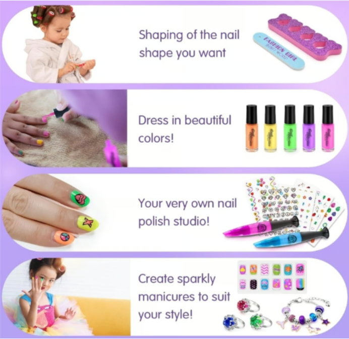 Girls Nail Polish Set with Nail Dryer & Non-Toxic Peel Off Polish - Ages 7-12