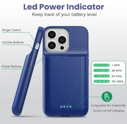 Ultra-Slim 7500mAh Battery Case for iPhone 14/13/13 Pro - Blue