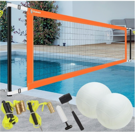 Adjustable Pool Volleyball Net Set 15-25ft with 2 Balls, Pump, Easy Install