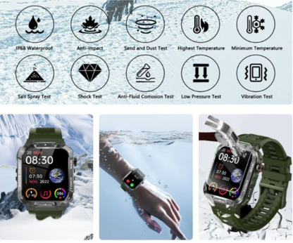 Military Smart Watch Men 5ATM Waterproof Bluetooth Call 1.96" Heart Rate Monitor