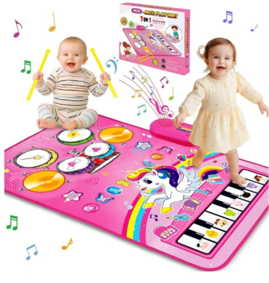 Baby Musical Mat 3-in-1 Piano Drum Animal Touch Unicorn Toys for 1 Year Old Girl