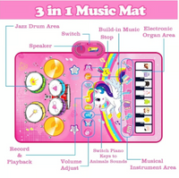 Baby Musical Mat 3-in-1 Piano Drum Animal Touch Unicorn Toys for 1 Year Old Girl