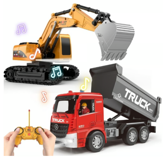 Kids Excavator Trucks Toy Set - Pull Back & RC Construction Vehicles