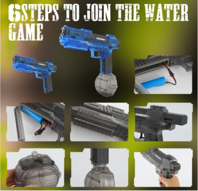 Strongest Water Pistol: Continuous Blaster, Transparent, Rechargeable