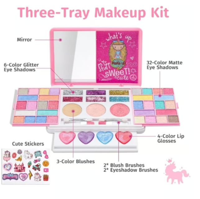 Anpro Kids Makeup Kit for Girls - Real, Washable, Non-Toxic Cosmetic Set