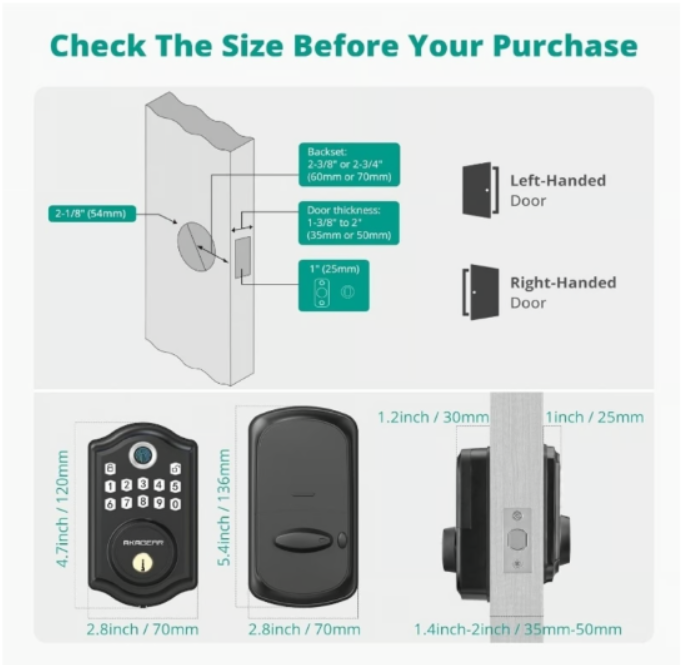 Keyless Entry Fingerprint Door Lock - Smart Deadbolt, Auto-Lock, Matte Black