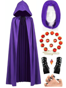 Women's Purple Anime Cosplay Costume Set w/ Cape, Wig, Belt, & Gloves - Hallowee