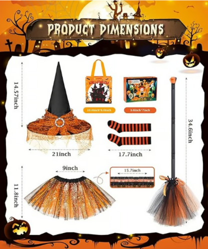 Jeowoqao Light Up Witch Costume for Girls Halloween Dress, Skirt & Accessories