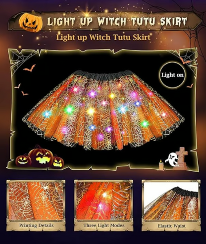 Jeowoqao Light Up Witch Costume for Girls Halloween Dress, Skirt & Accessories