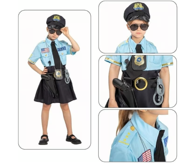 JAZGROM Deluxe Girl Police Officer Costume Complete Role Play Set for Halloween