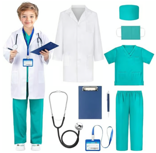 Joycover Kids Doctor Costume with Real Stethoscope | Halloween Dress-Up Kit