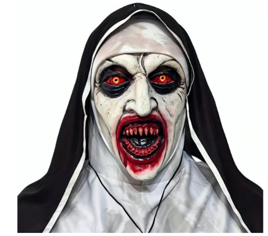 Realistic Evil Nun Mask with Headscarf - Scary Full Head Halloween Costume