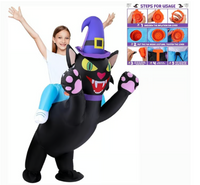 Inflatable Cat Costume Kids 4-6 Halloween Black Cat Ride-On Blow Up Costume