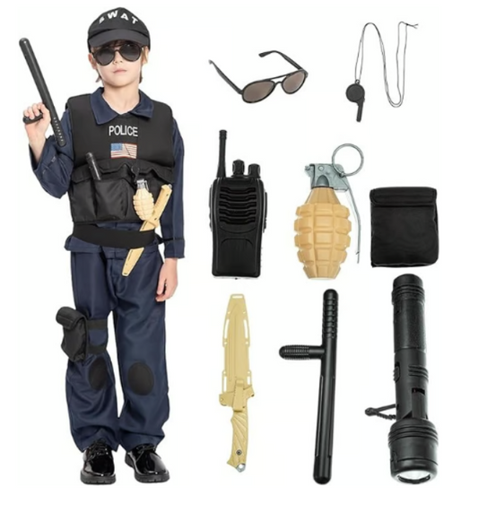 Kids SWAT Police Officer Costume Role Play Kit Halloween Dress Up Unisex