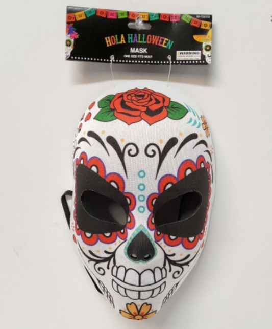 Day of the Dead Skull Halloween Mask Black White Red Green & Blue Color