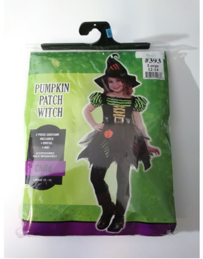 Halloween Costume Pumpkin Patch Witch Cosplay Hat & Dress Kids Large 12-14