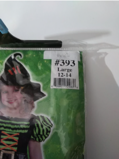 Halloween Costume Pumpkin Patch Witch Cosplay Hat & Dress Kids Large 12-14