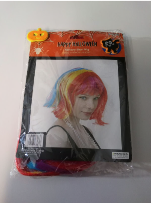 Halloween Costume Adult Size Short Hair Rainbow Multi Color Wig