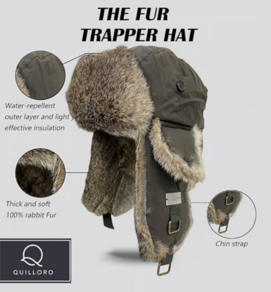 QUILLORO Winter Trapper Hat Ushanka Trooper Aviator Hat with Ear Flaps S/M