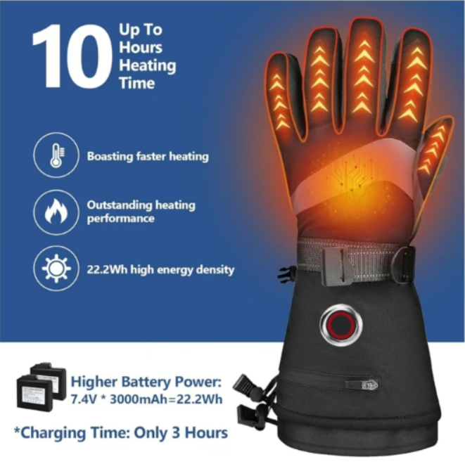 LATITOP Heated Ski Gloves Rechargeable Battery Touchscreen Waterproof 10H Heat