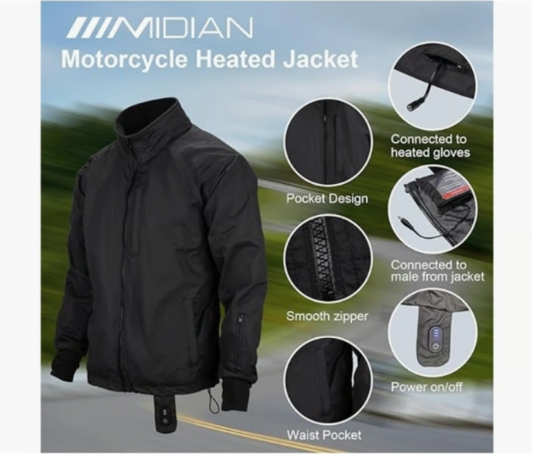 MIDIAN Heated Motorcycle Jacket Liner Coat - Winter Gear Waterproof & Windproof