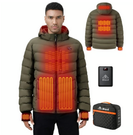 Men's Heated Insulated Hooded Jacket + 12V Battery Included