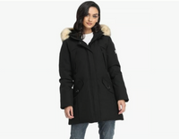 PUREMSX Women Padded Jacket - Warm Winter Fur Hooded Parka Medium Coat