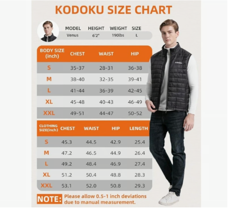 KODOKU Men's Heated Vest 7.4V - 2023 Upgrade, Lightweight Winter Base