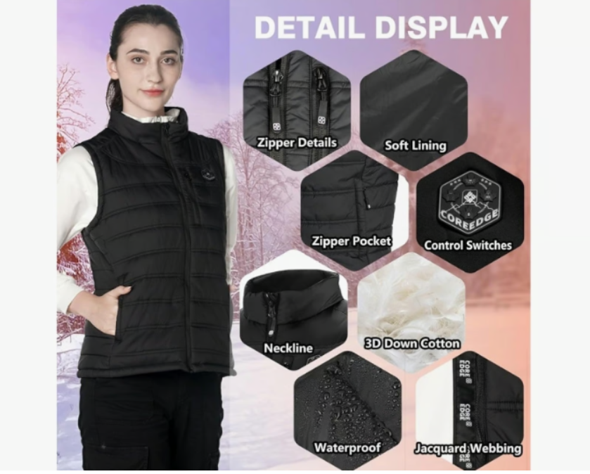 COREEDGE Women's Smart Heated Vest - 5-in-1 Controller, Rechargeable Battery