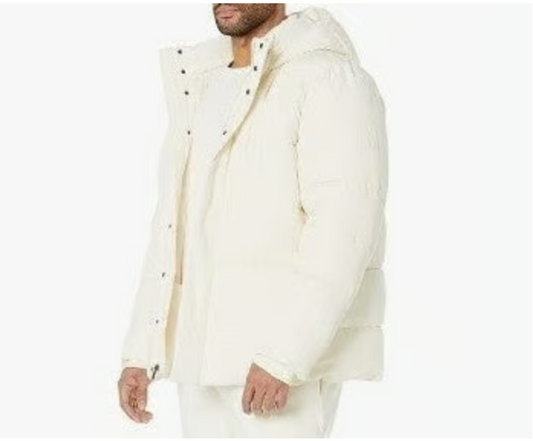 Men's Polyester Hooded Puffer Thick Bubble Jacket 100% Polyester Ivory Color