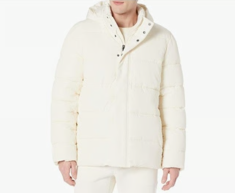 Men's Polyester Hooded Puffer Thick Bubble Jacket 100% Polyester Ivory Color