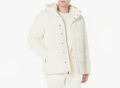 Men's Polyester Hooded Puffer Thick Bubble Jacket 100% Polyester Ivory Color