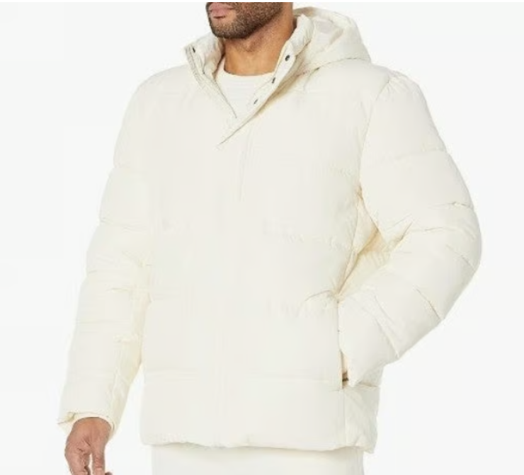 Men's Polyester Hooded Puffer Thick Bubble Jacket 100% Polyester Ivory Color