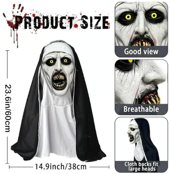 ROMINVIC 2024 Scary Nun Mask - Full Head Halloween Costume for Cosplay