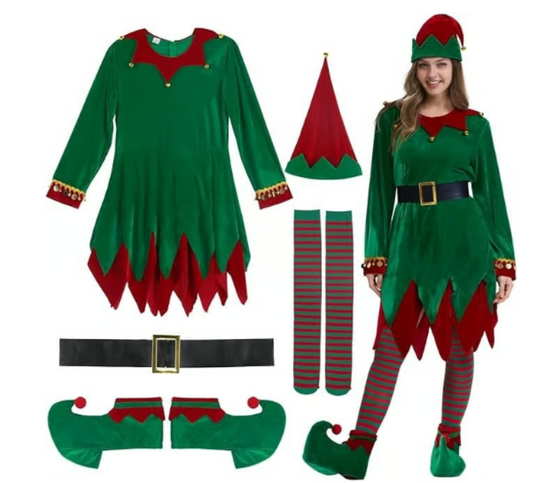 Soulty Christmas Elf Costume 5-Piece Set Women Deluxe Santa’s Helper Outfit