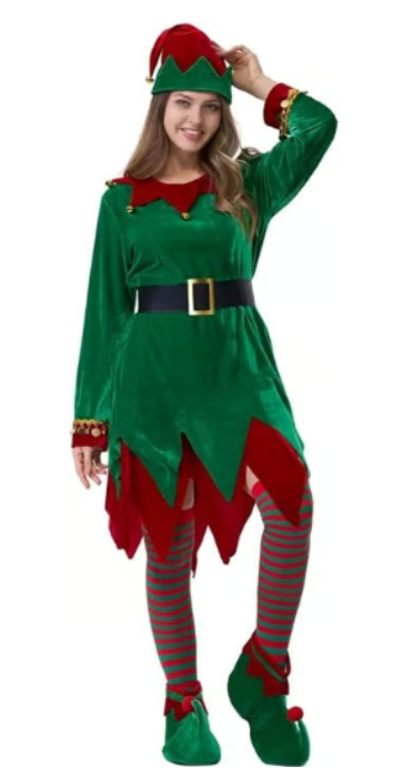 Soulty Christmas Elf Costume 5-Piece Set Women Deluxe Santa’s Helper Outfit