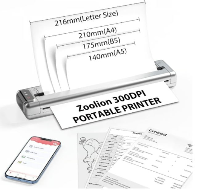 Zoolion Portable Wireless Printer Thermal, WiFi/Bluetooth, X00418J7N9