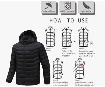 Decrum Heated Jackets For Men - Large Rechargeable Puffer, Winter Coat