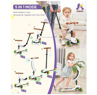 KRIDDO 5-in-1 Kids Scooter, LED Wheels, Adjustable Height