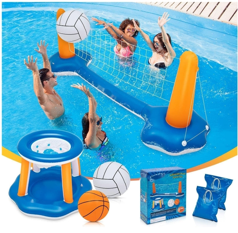 Inground Pool Volleyball & Basketball Set | Splash Party Fun | Adults & Teens