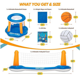 Inground Pool Volleyball & Basketball Set | Splash Party Fun | Adults & Teens