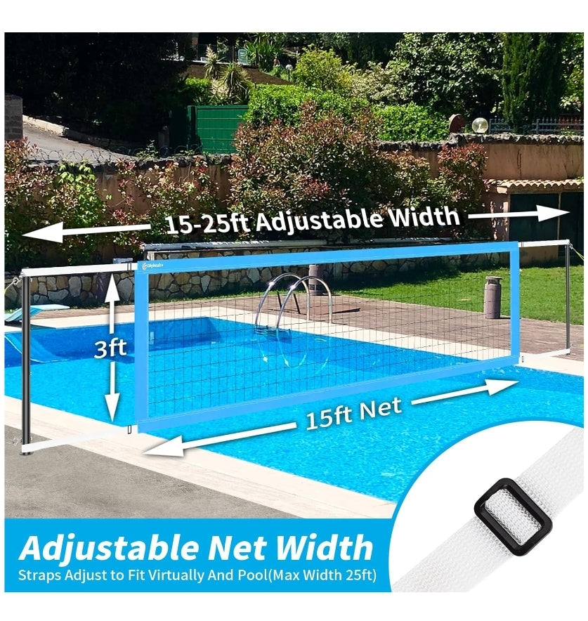 Adjustable 15-25ft Pool Volleyball Net
