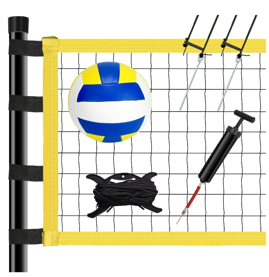 Adjustable Height Volleyball Net Set with Steel Posts and Free Carry Bag