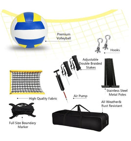 Adjustable Height Volleyball Net Set with Steel Posts and Free Carry Bag